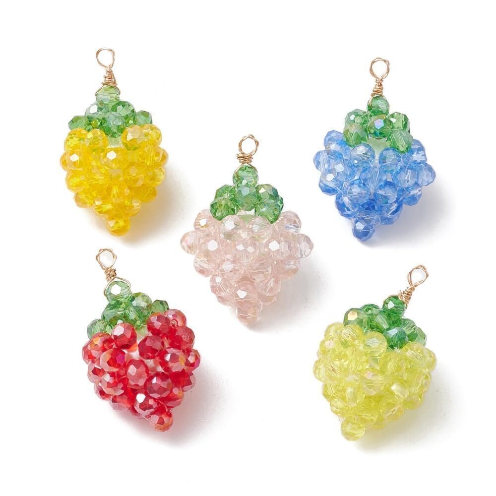 2730 10Pcs 3D Mix Color Strawberry Charms Handmade Seed Beaded Fruit